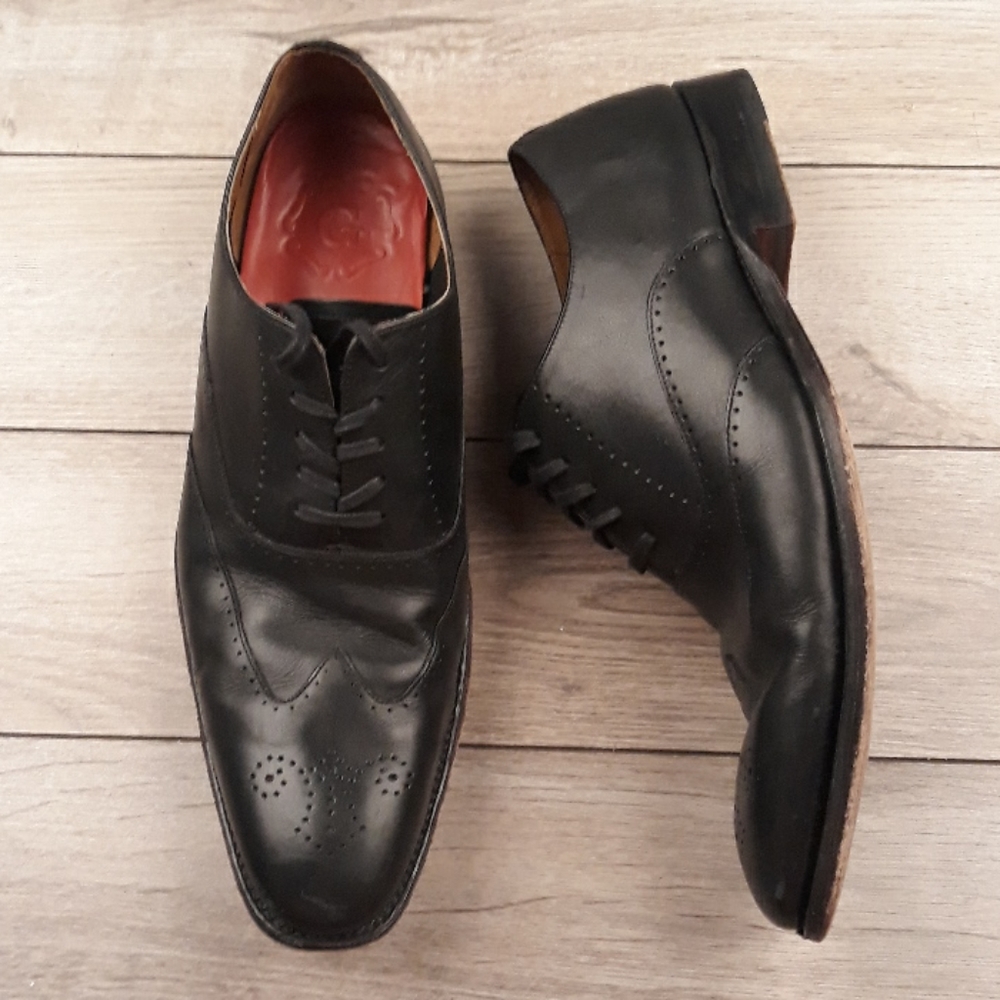 GRENSON Lace Up Wing Tip Black‎ Leather Sz 10 F US / 9 F EU Mens Dress Shoes